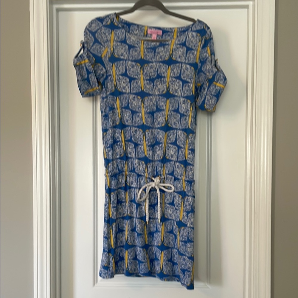 Lilly Pulitzer Blue Gray Sheath Mini Dress with Cuffed Sleeves